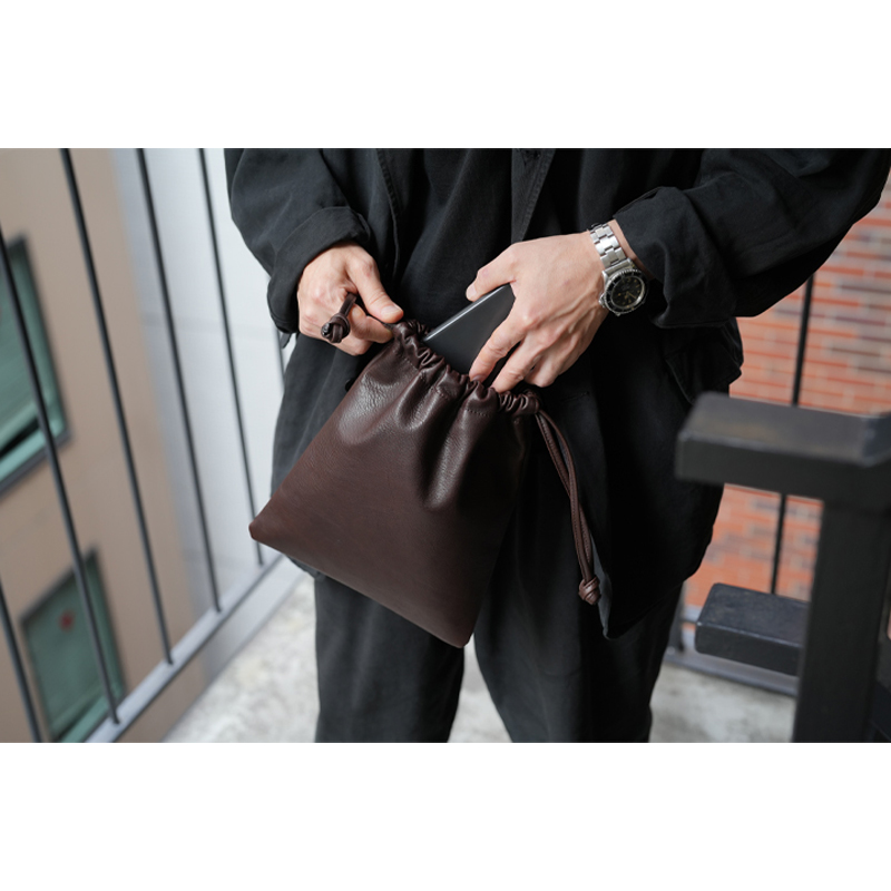 【完売カラー】 WILDSWANS BOURSE L ブラウン ワイルドスワンズ ドローストリングバッグ《ブレスL》ラスティカーフ｜WILDSWANS